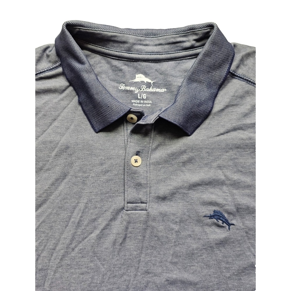 Tommy Bahama Mens Blue Heather Emfielder Polo Shirt Large Short Sleeve Marlin